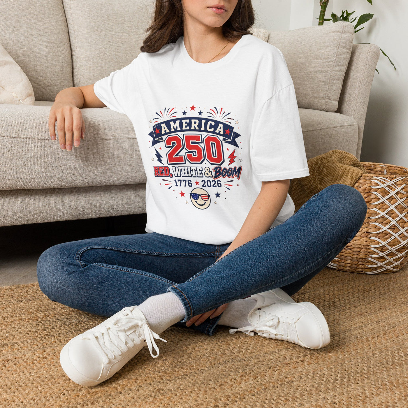 America 250 T-Shirt – 1776–2026 White & Boom Anniversary Tee