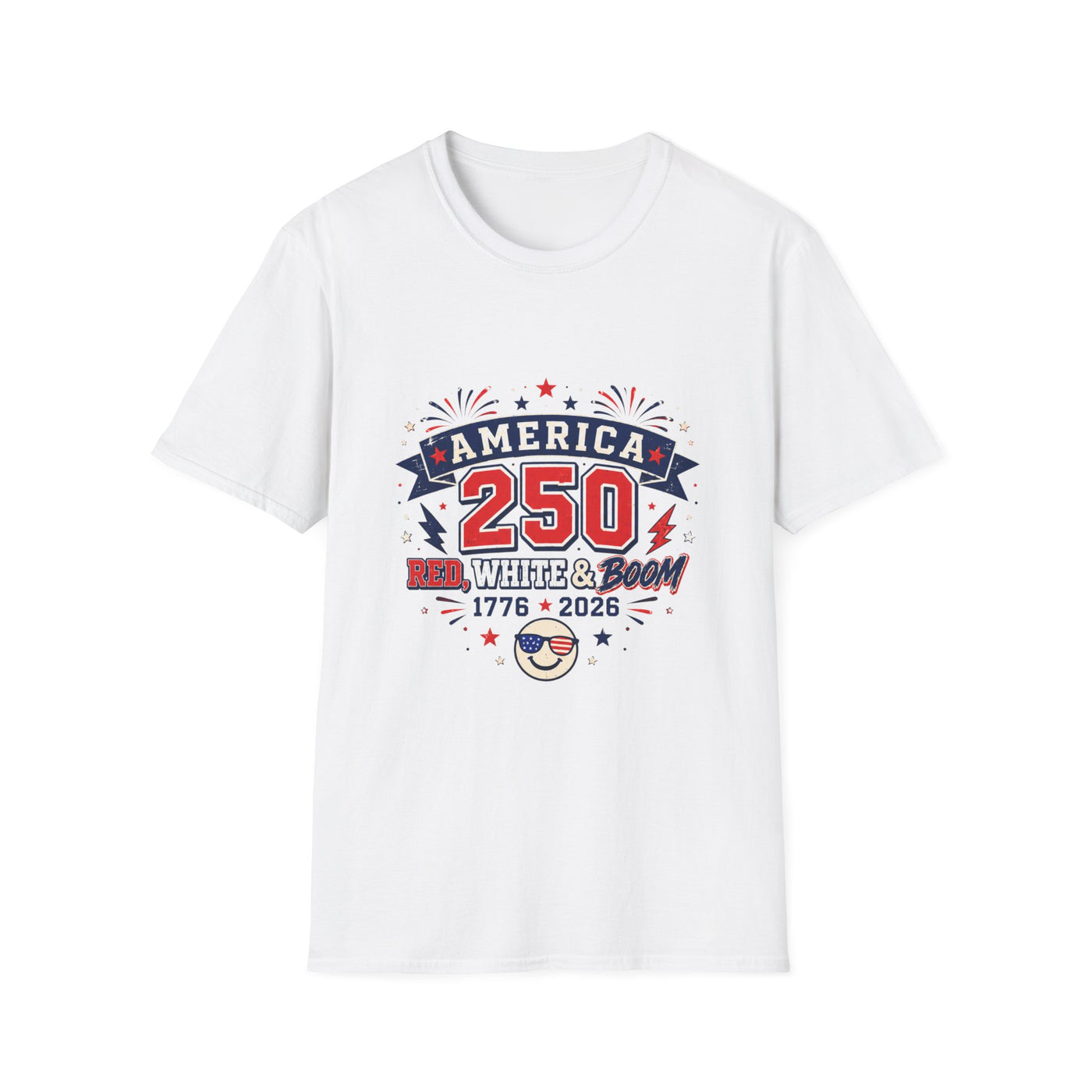 America 250 T-Shirt – 1776–2026 White & Boom Anniversary Tee